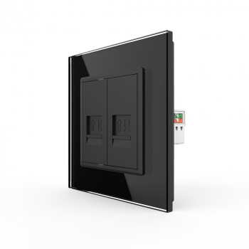 Розетка телефонная RJ-11 кат.3 и интернет RJ-45 кат.6 Livolo, 1 пост, цвет черный