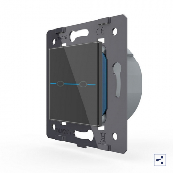 Двухклавишный проходной сенсорный выключатель Livolo Quadro, цвет черный (механизм)