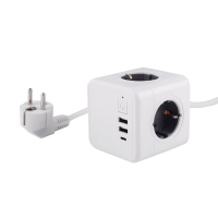 Удлинитель Cube Extended 4 Euro 16A, 3 USB 2A+C с блоком 5В/3.0А, кабель 1,5м RocketSocket, цвет белый-серый