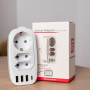 Разветвитель Socket Adapter 3 Euro 16A, 4 USB 3A+C с блоком 5В/3.1А RocketSocket, цвет белый-серый