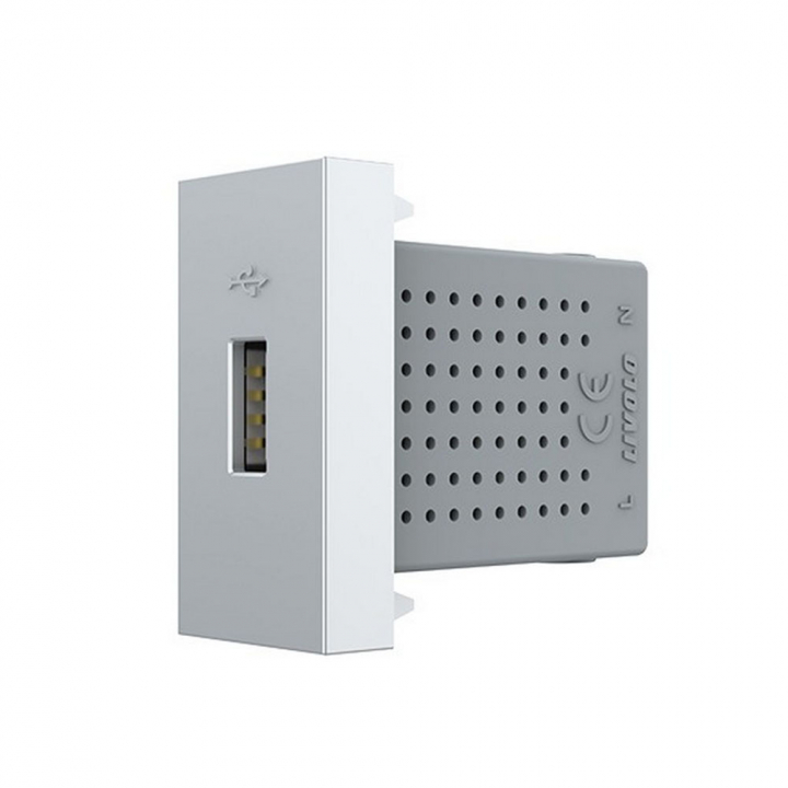 Розетка USB с блоком питания 2.1А 5В Livolo, цвет серебристый / алюминий (механизм)