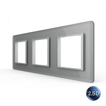 Рамка для розетки Livolo 3 поста, цвет серый, 2.5D стекло