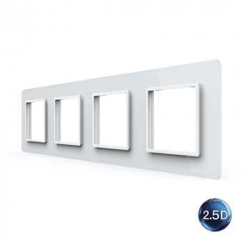 Рамка для розетки Livolo 4 поста, цвет белый, 2.5D стекло
