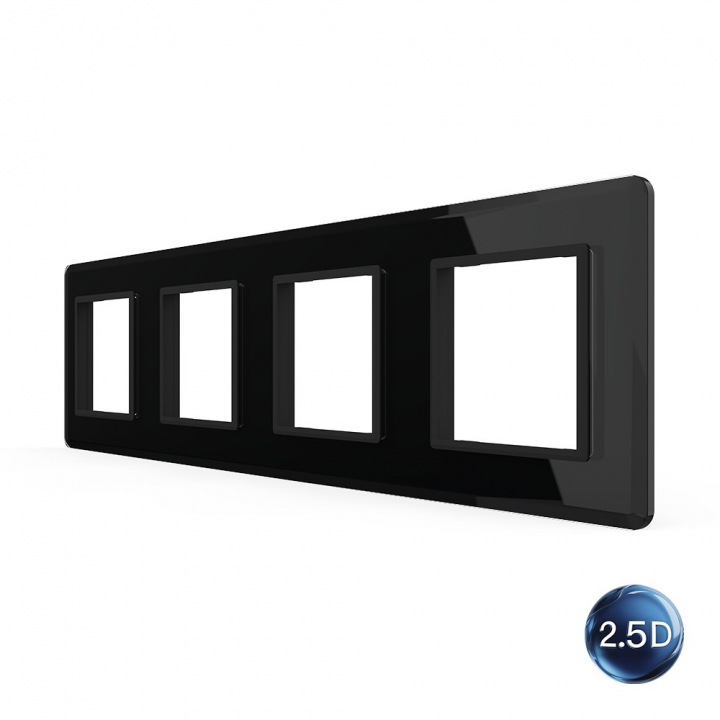 Рамка для розетки Livolo 4 поста, цвет черный, 2.5D стекло