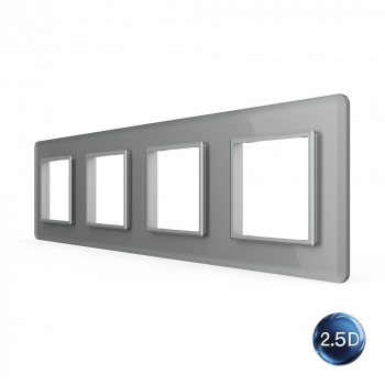 Рамка для розетки Livolo 4 поста, цвет серый, 2.5D стекло