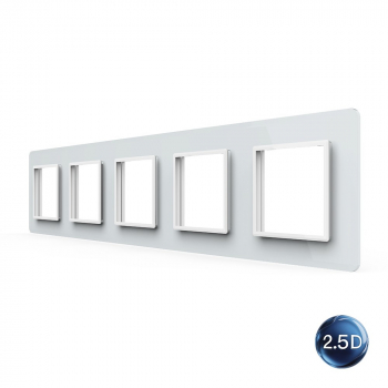 Рамка для розетки Livolo 5 постов, цвет белый, 2.5D стекло
