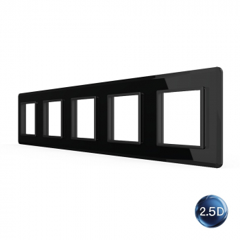 Рамка для розетки Livolo 5 постов, цвет черный, 2.5D стекло