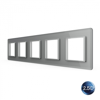 Рамка для розетки Livolo 5 постов, цвет серый, 2.5D стекло