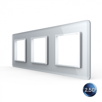 Рамка для розетки Livolo 3 поста, цвет серебристый / алюминий, 2.5D стекло