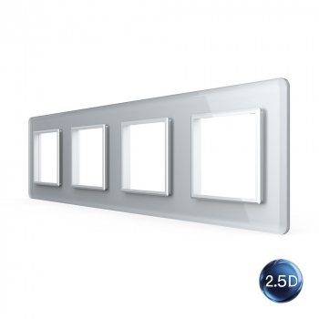 Рамка для розетки Livolo 4 поста, цвет серебристый / алюминий, 2.5D стекло